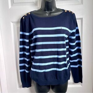Tommy Hilfiger pull sweater Shirt long sleeve Women Medium striped blue classic